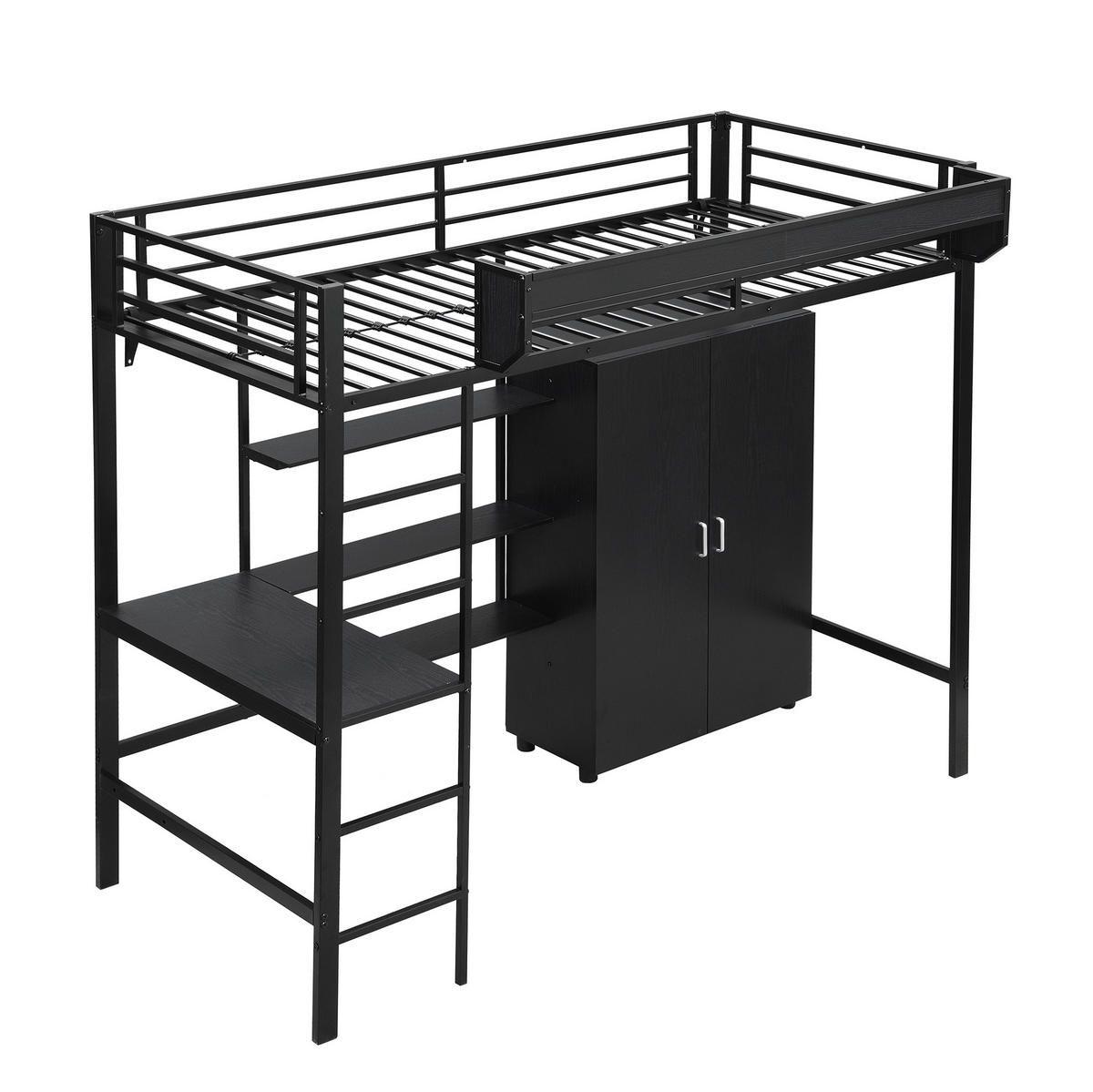 ETAGENBETT aus Metall und Spanplatte 90x200 cm Schwarz mit Schreibtisch und Kleiderschrank - Weiß, Metall (90/200cm) - IVMEU