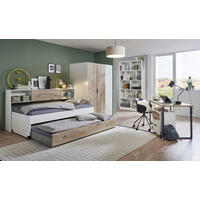 JUGENDZIMMER Norderney in Weiß mit Viking Oak 7 teilig Kinderzimmer Komplett Set mit begehbarem Kleiderschrank - Weiß, Holzwerkstoff (80/200/120cm)