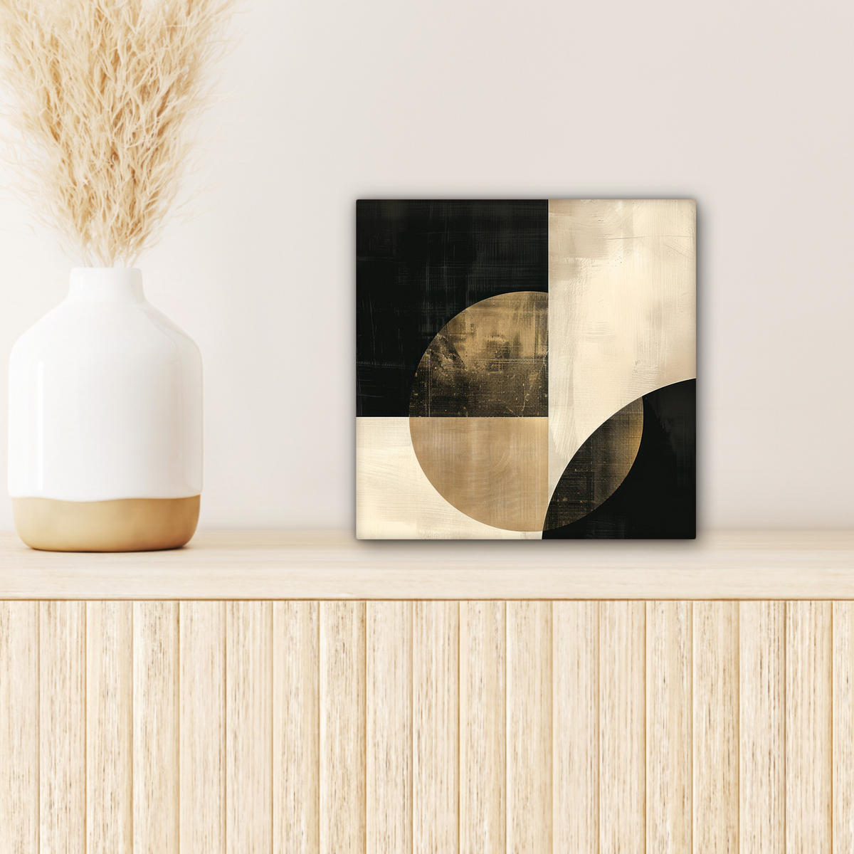 LEINWANDBILD Abstrakt - Geometrische Formen - Schwarz - Gold 20x20 cm - Ecru, Textil (20/20cm) - MuchoWow