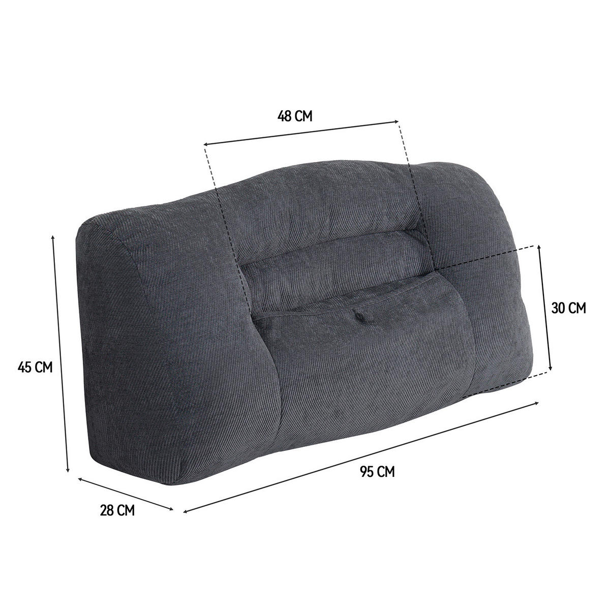 RÜCKENSTÜTZKISSEN für Sofa Bett Chenille 90cm Grau - Grau, Textil (90/22cm) - Vercart