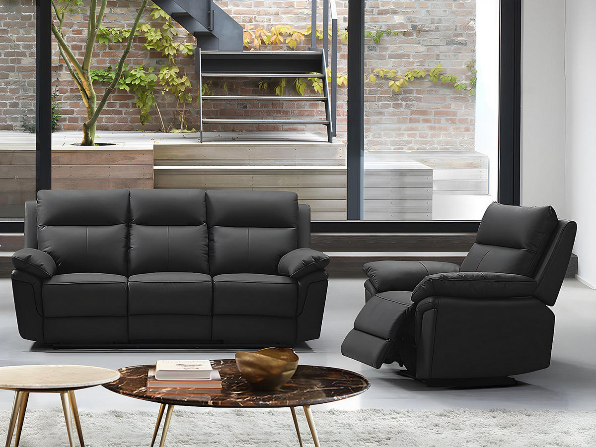 SOFAGARNITUR mit Relaxfunktion - 4 -Sitzer - Leder - schwarz - PAKITA - Schwarz, Leder (208/102/92cm) - Vente-Unique