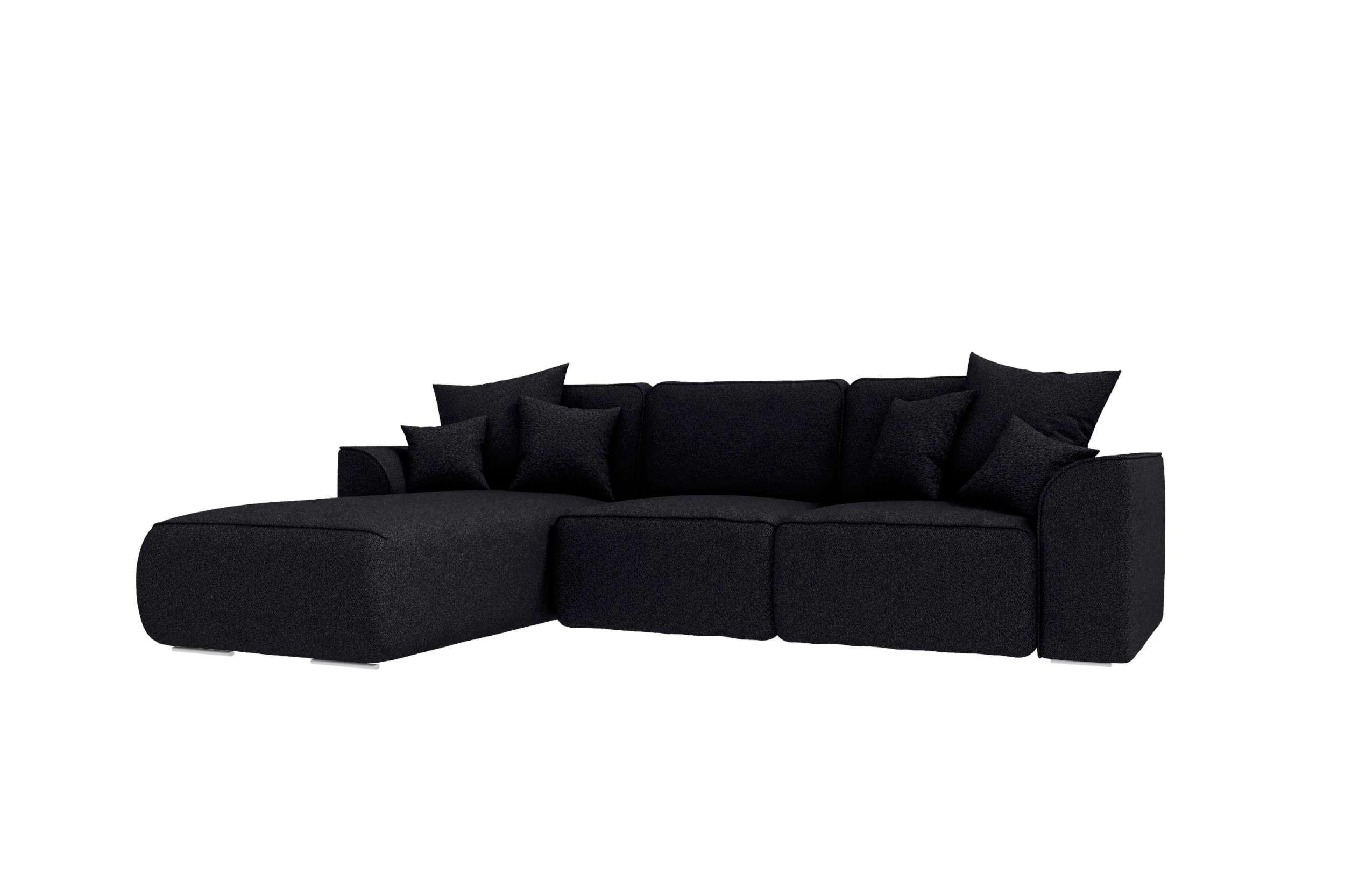 ECKSOFA GUSTO Strukturstoff Schwarz Links inkl. Schlaffunktion - Chromfarben/Schwarz, Kunststoff/Textil (194/295cm) - 99rooms