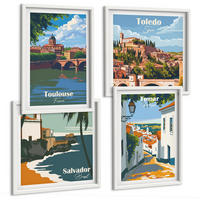 BILDER SET 4er Set - 50x50 cm & 40x60 cm Weißer Rahmen - Retro-Stadtgrafiken - Weiß, Kunststoff (50/50cm) - TULUP