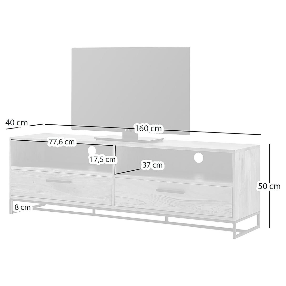 TV-LOWBOARD - Akazie massiv / Eisen, Breite 160 cm - Akaziefarben, Holz (160/50/40cm) - home24