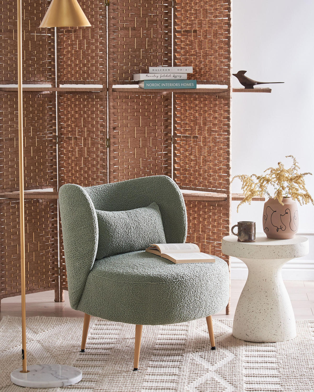 SESSEL mit Kissen Bouclé Grün Otsby II - Grün, Textil (60/76/55cm) - Beliani