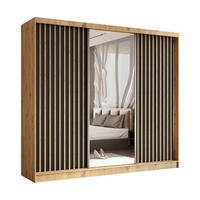 SCHWEBETÜRENSCHRANK Erika 240 cm mit Lamellen und Spiegel 3-türig, Artisan, schwarz, Lamelle Artisan - Schwarz/Braun, Kunststoff (240/216/51cm) - Margaret Hadas24