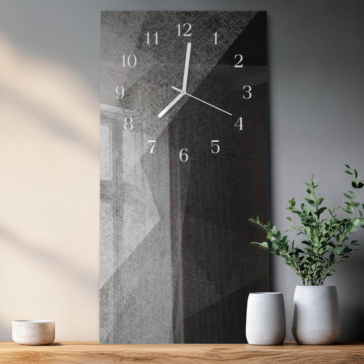 WANDUHR 30x60 cm - Feuerblume - Schwarz, Glas (30/60/0.4cm) - TULUP