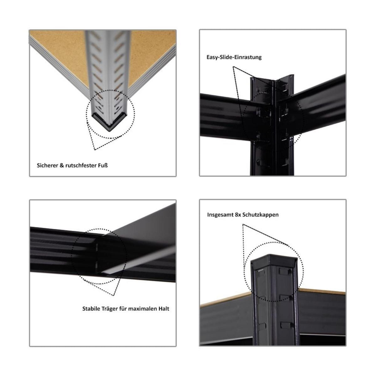 SCHWERLASTREGAL Giant Ragnar für Gesamtlast 875kg 200x100x50 5 MDF-Platten-Ebenen Schwarz - Schwarz, Metall (100/200/50cm) - PROREGAL