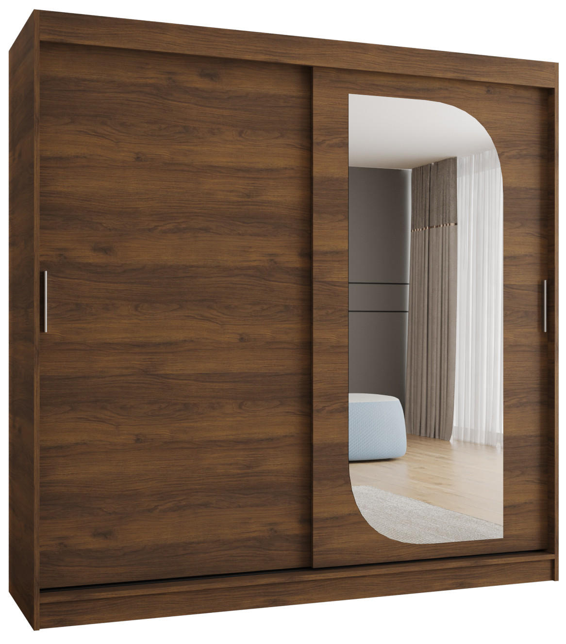 SCHIEBETÜRENSCHRANK mit Spiegel LUCY 200/200/62 2-türig - Silberfarben/Walnussfarben, Holz (200/62/200cm) - MÖBEL KRYSPOL