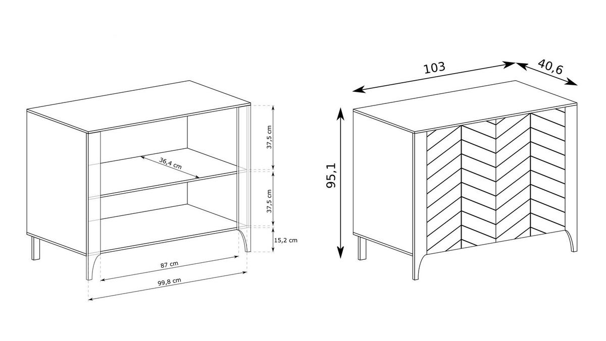 KOMMODE ALICANTE 103/95/40,5cm mit Schubladen 2 Türen Schwarz - Schwarz, Holzwerkstoff (103/95/40.5cm) - MASSENO