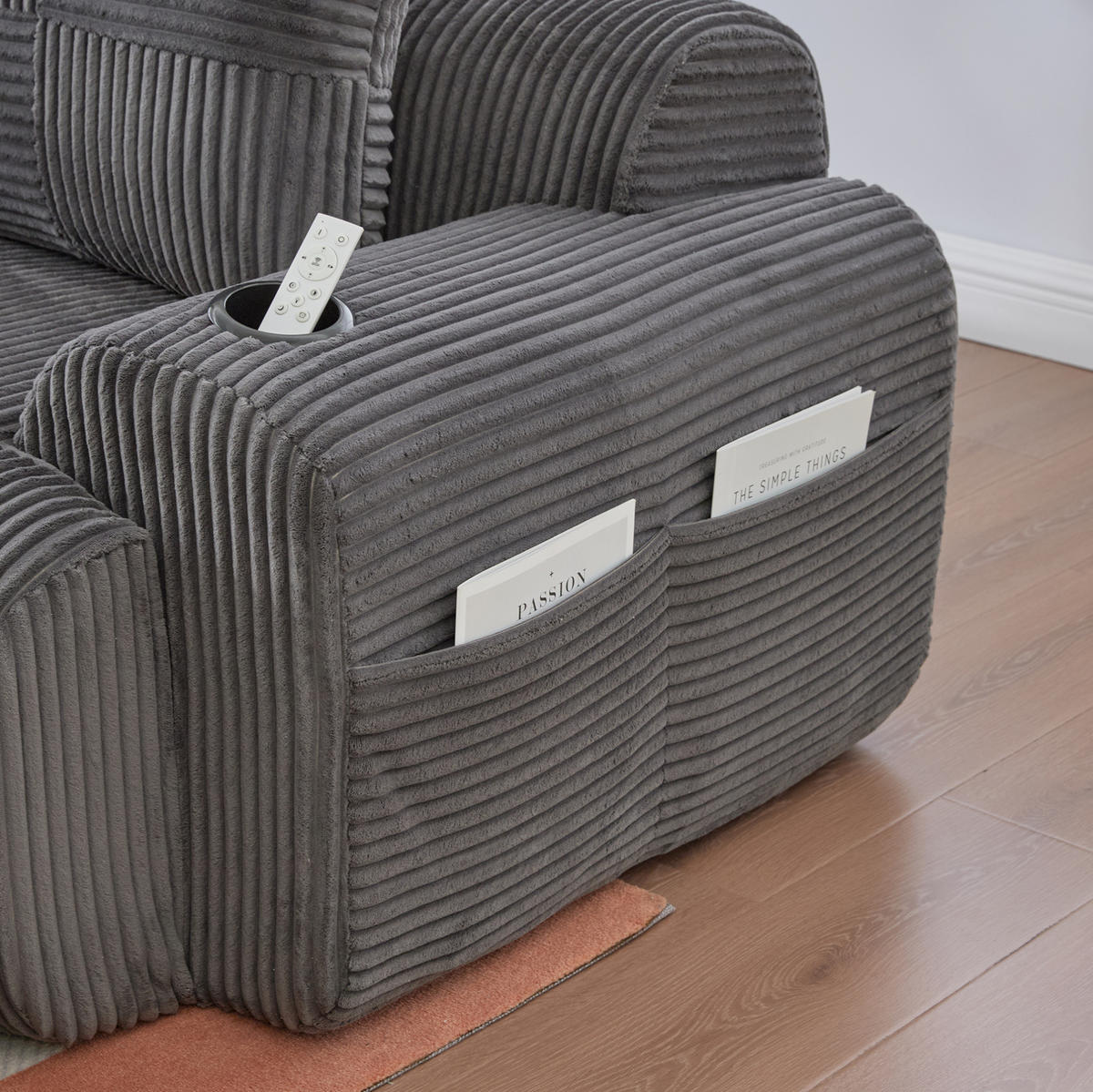 2-SITZER-SOFA aus Cordstoff 200x99x80 cm in Dunkelgrau mit Cupholder - Dunkelgrau, Textil (99/80/200cm) - Modfu