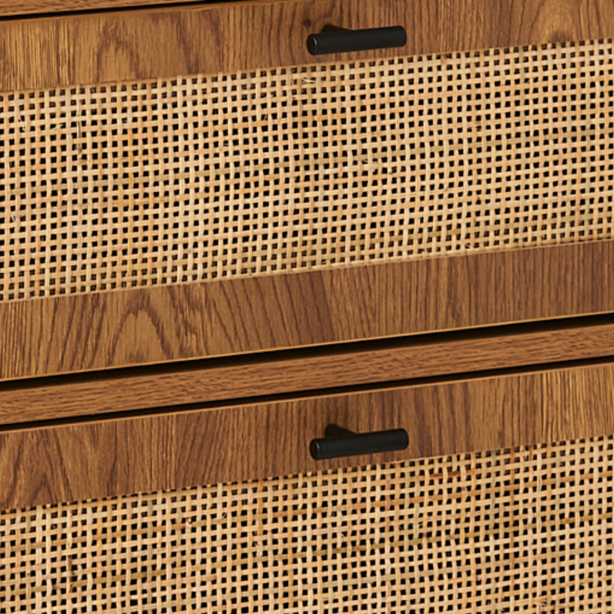 KOMMODE mit 3 Schubladen, Rattanfronten und Holzfüßen 80/39/79 cm - Eschefarben, Holzwerkstoff (80/79/45cm) - Calicosy