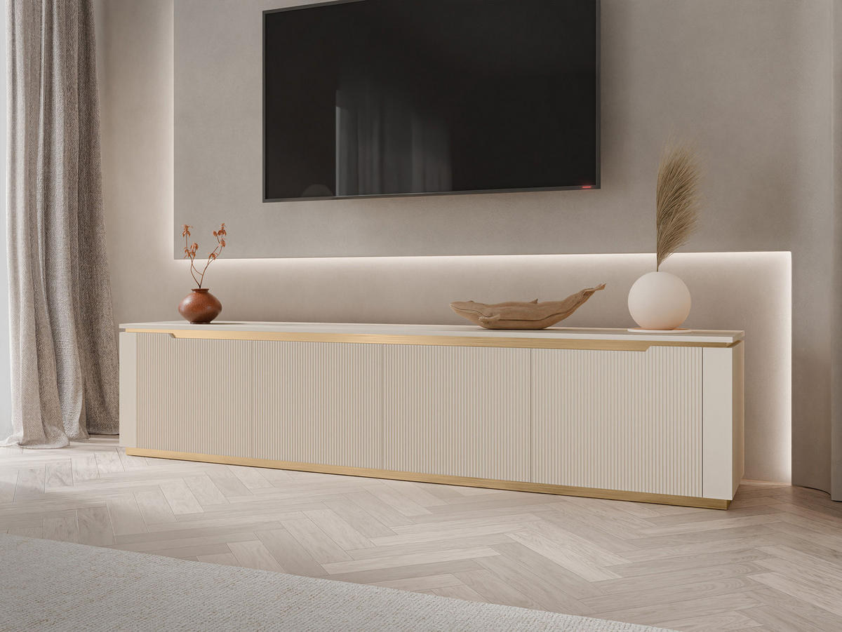 TV-LOWBOARD Hilafin 4K - Sandfarben/Goldfarben, Holzwerkstoff/Kunststoff (219/50/40cm) - MIRJAN24