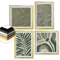 WANDBILDER 4er Set - 50x50 cm & 40x60 cm Goldrahmen - Blattmuster und wellenförmige Formen - Goldfarben, Kunststoff (50/50cm) - ArtPrintCave