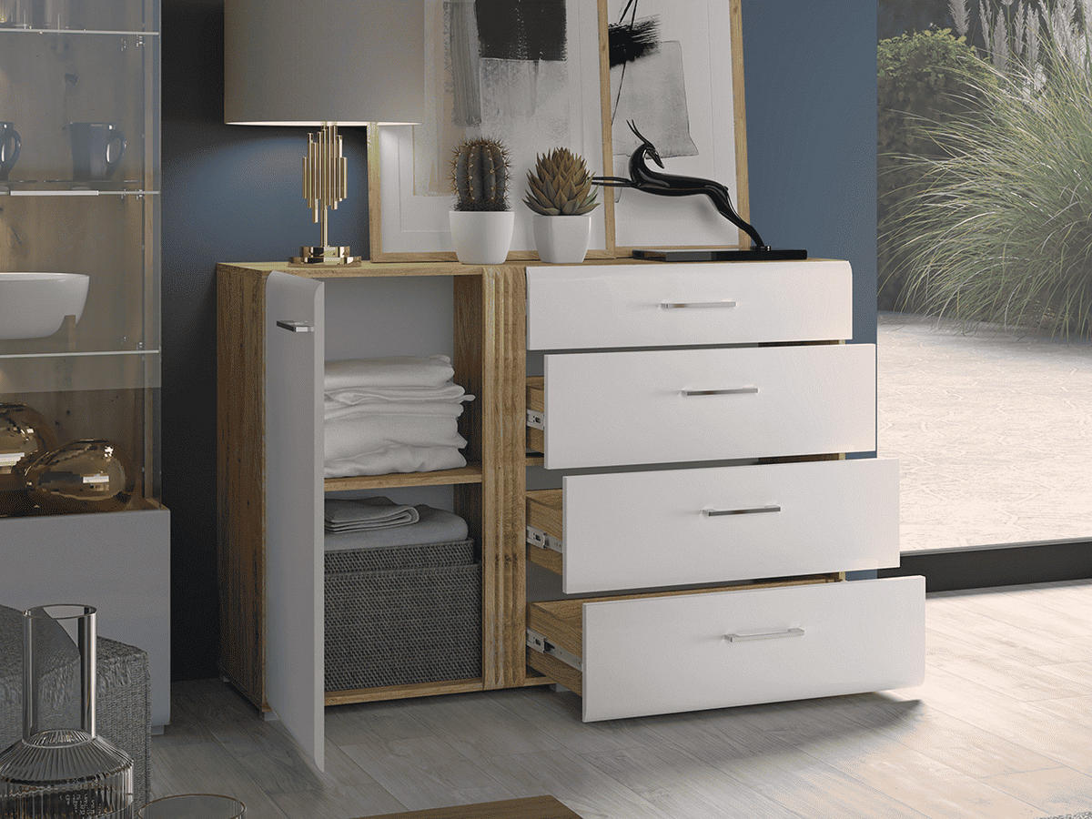 KOMMODE – 134 cm – Adagio – Weiß / Eichefarben - Eichefarben/Weiß, Holzwerkstoff (134/90/42cm) - hi-markt