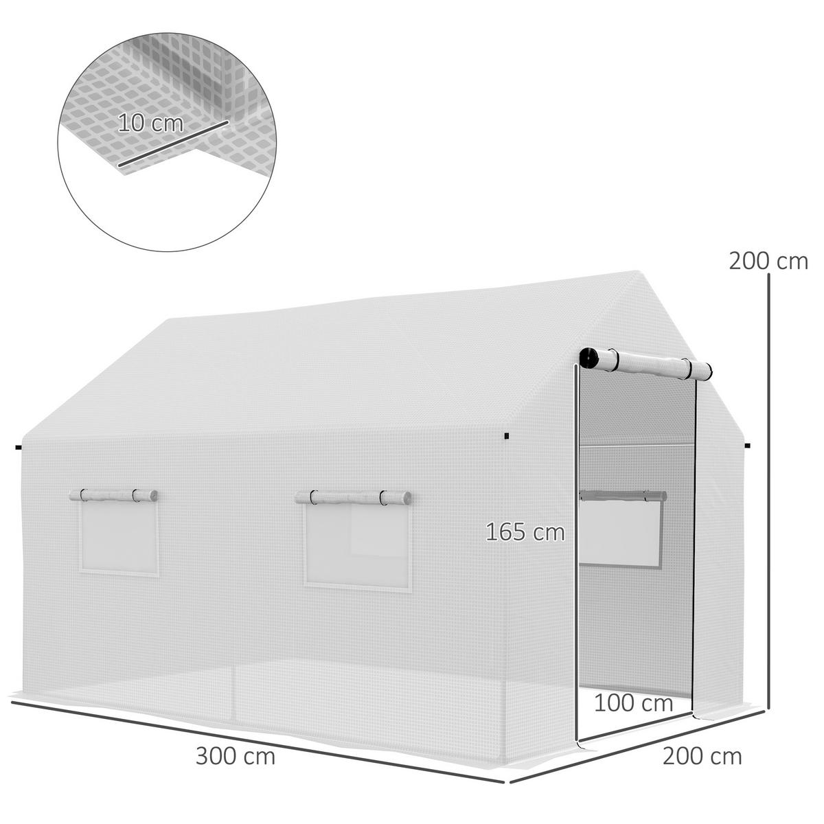 GEWÄCHSHAUS DE-11971 6 m² mit Tür & 4 Fenstern Weiß - Weiß, Kunststoff (300/200/200cm) - ComfortXL