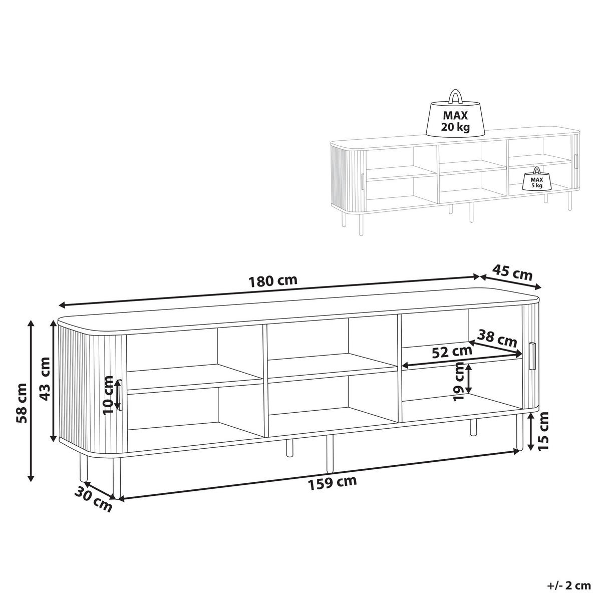 TV-MÖBEL Dunkelbraun Bradley - Schwarz/Braun, Holzwerkstoff (180/58/45cm) - Beliani