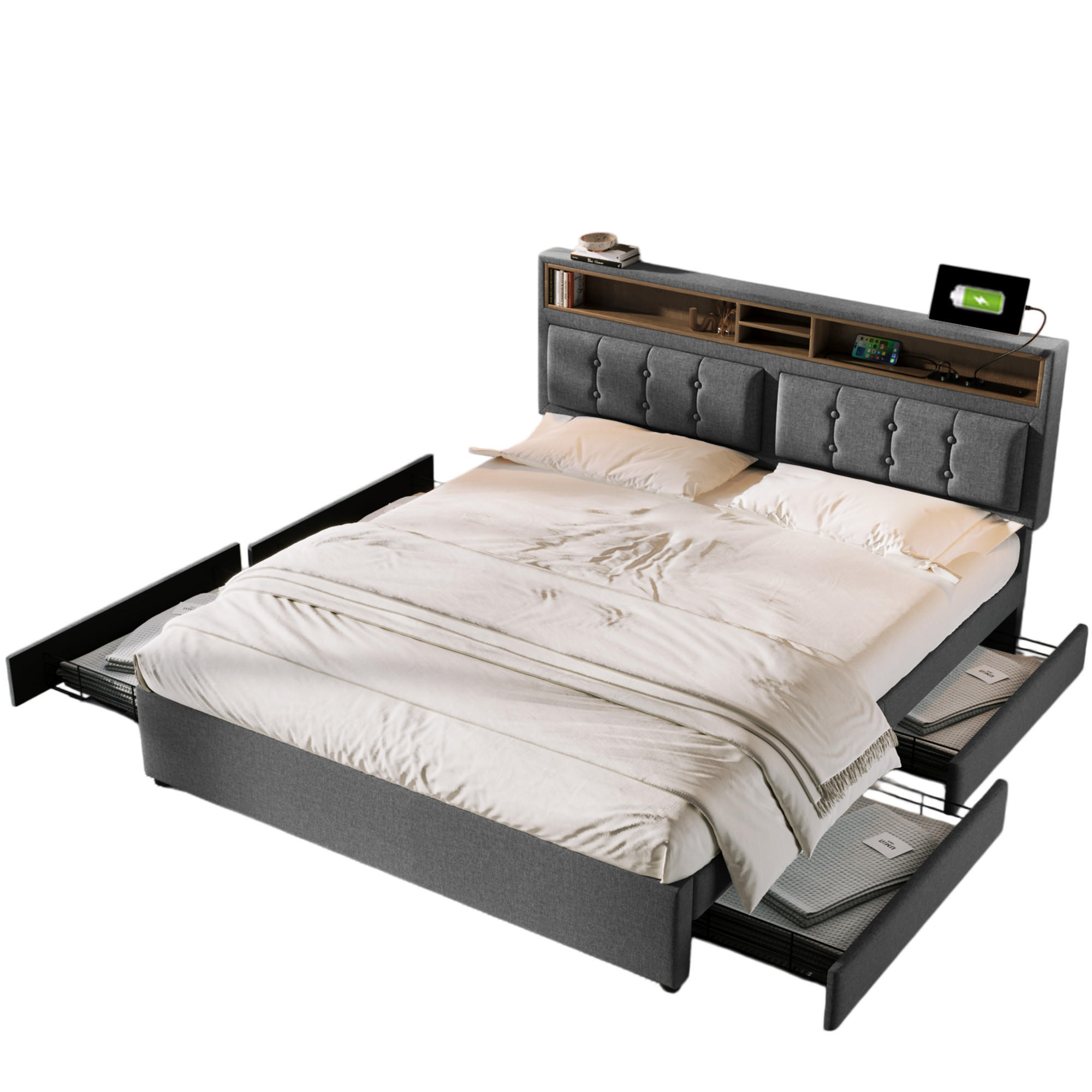 STAURAUMBETT 140/200 cm DE-00277, in Grau, 4 Schubladen - Grau, Metall (140/200cm) - ComfortXL