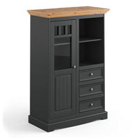 VITRINE Belluno Elegante Kiefer Natur gebeizt / basaltgrau (RAL7012) lackiert 89 / 44 / 130cm - Grau/Kieferfarben, Holz/Metall (89/130/44cm) - Feldmann-Wohnen