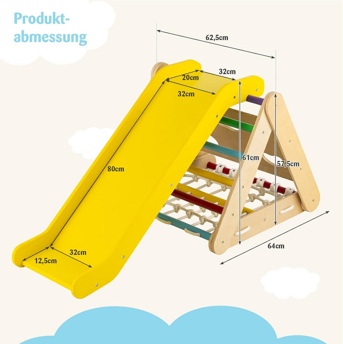 KLETTERDREIECK 4 in 1 multicolor - Multicolor, Holz (64/58/63cm) - COSTWAY