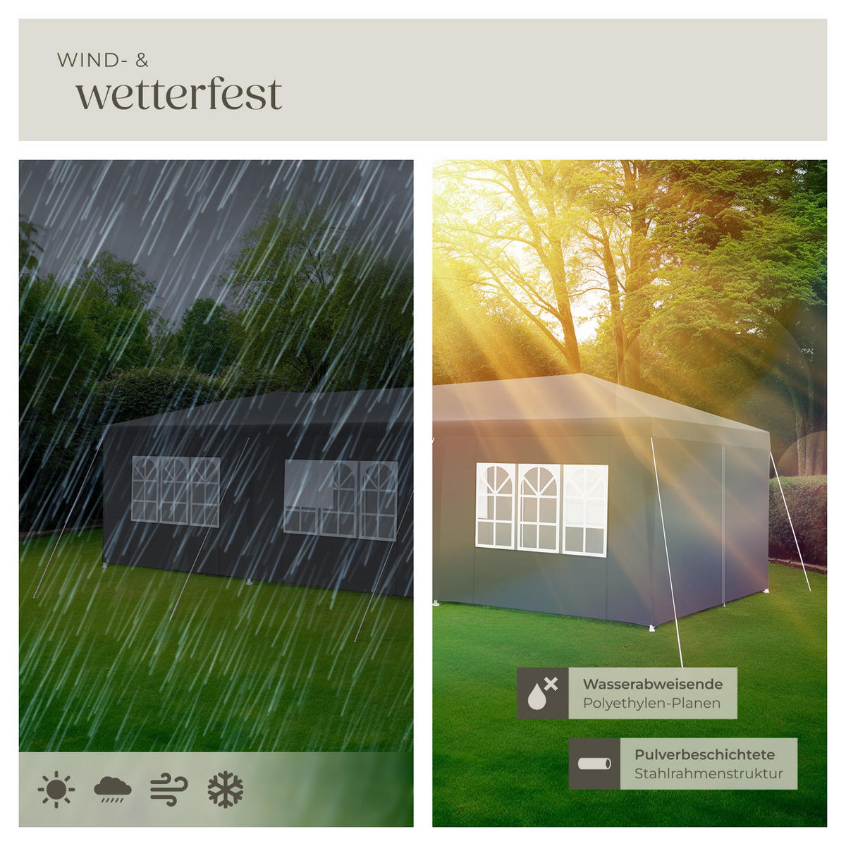 PAVILLON Miramas,wasserdicht,grau - Grau, Kunststoff (300/250/900cm) - tectake