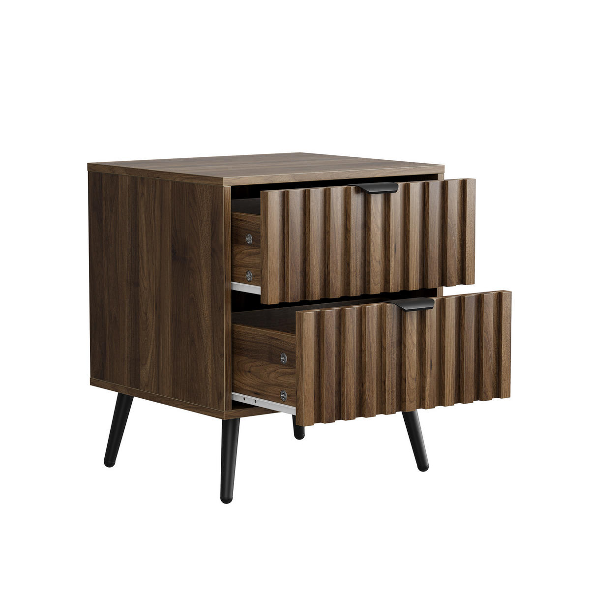 NACHTTISCH aus MDF mit 2 Schubladen, Metallgestell, 45/40/53 cm, Walnuss - Walnussfarben, Holzwerkstoff (40/53/45cm) - Redom