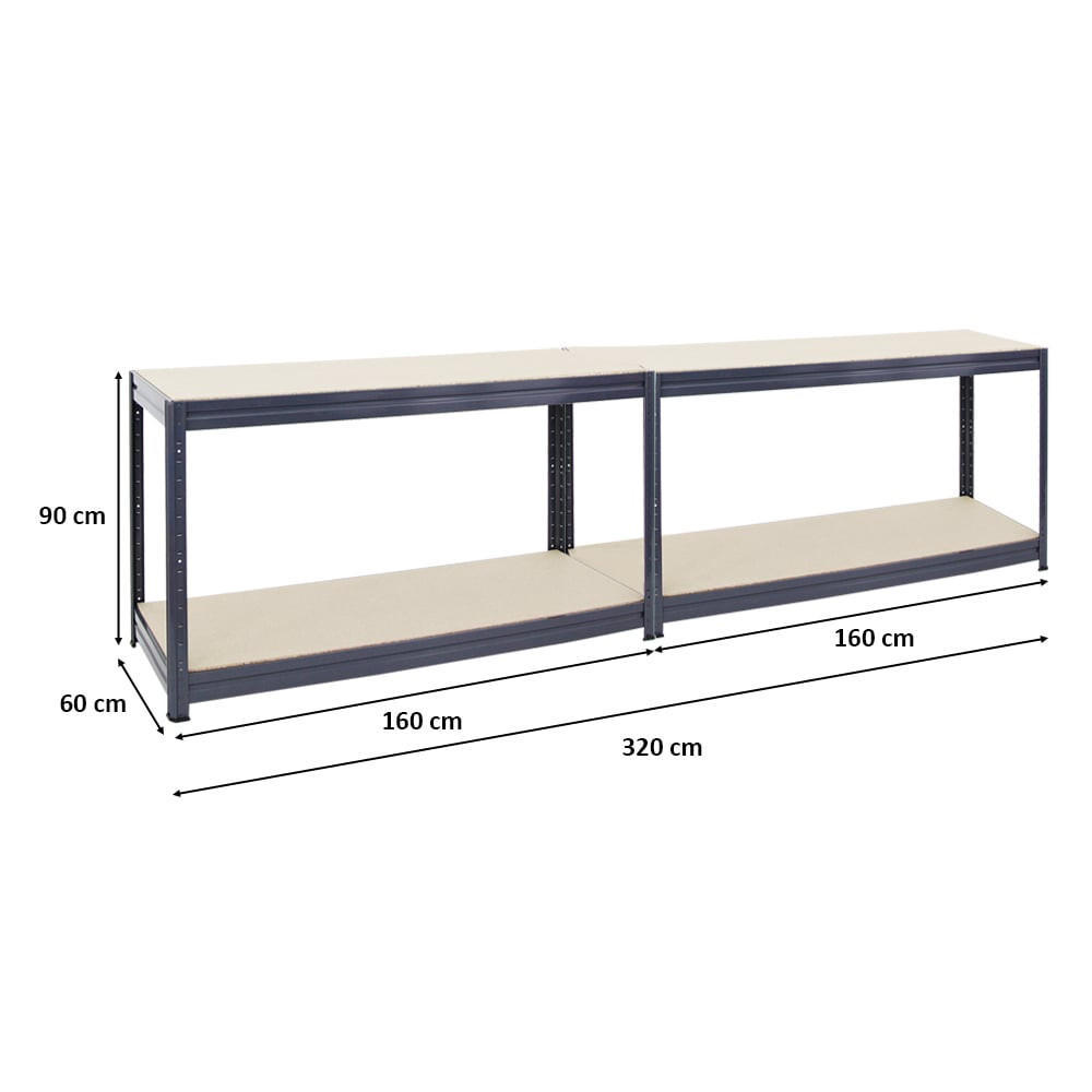 WERKBANK Dino 2er-Set höhenverstellbar 90x160x60cm Traglast 600kg Grau - Grau, Metall (320/90/60cm) - PROREGAL