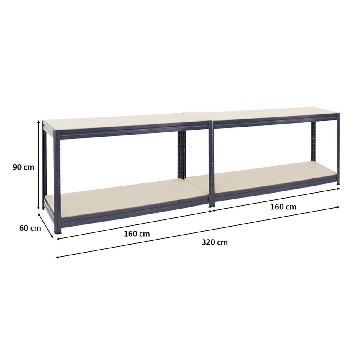 WERKBANK Dino 2er-Set höhenverstellbar 90x160x60cm Traglast 600kg Grau - Grau, Metall (320/90/60cm) - PROREGAL