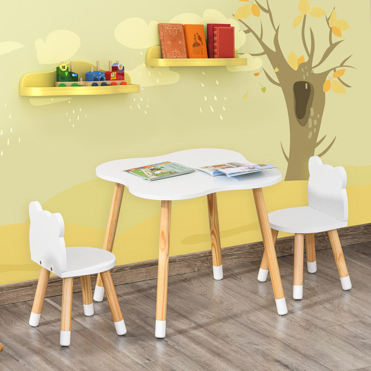 KINDERSITZGRUPPE DE-17500 Skandinavisches Design mit Bärenmotiv Weiß - Weiß, Holzwerkstoff (56/50/56cm) - ComfortXL