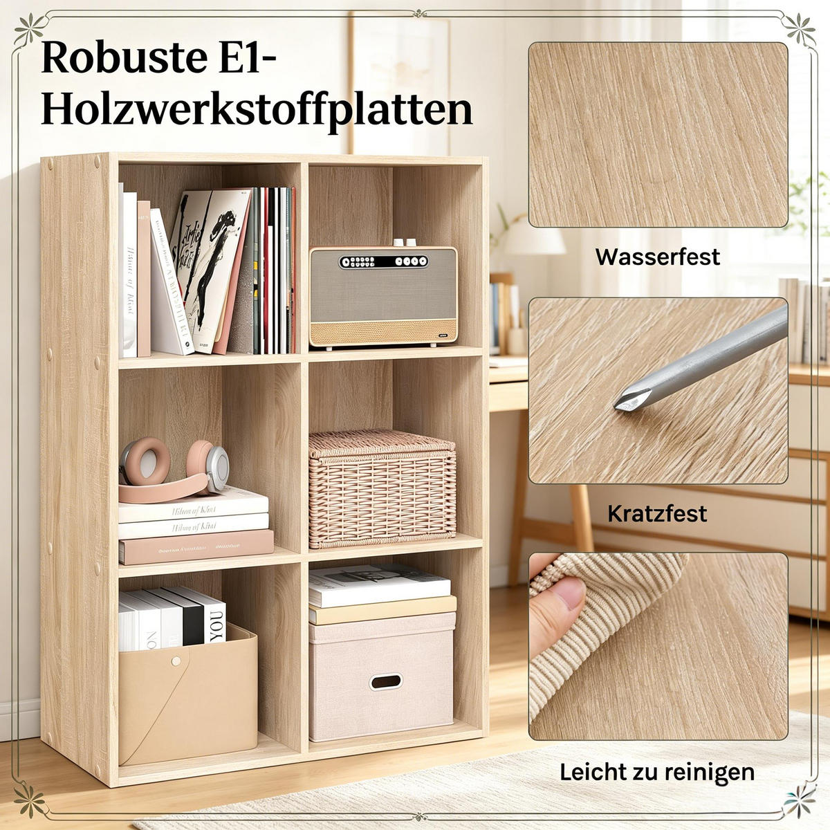 BÜCHERREGAL Eiche 6 Fächer flexibel aufstellbar 59,6/29/89 cm - Eichefarben, Holzwerkstoff (29/89/59.6cm) - PANGIVO
