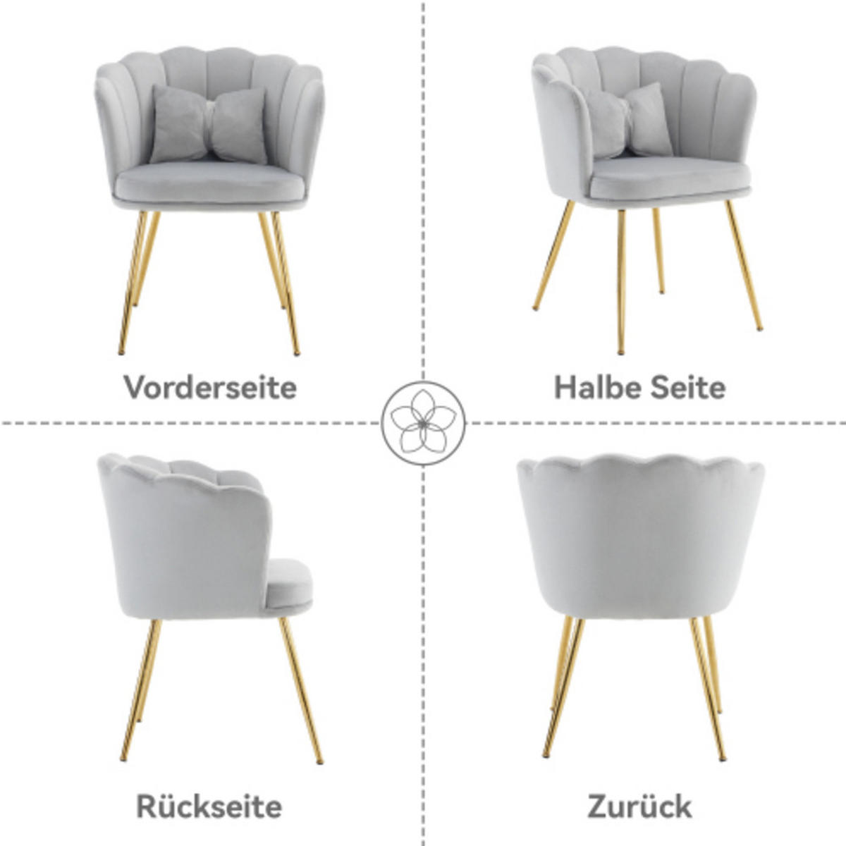 SESSEL aus Samt 63×58×77 mit vergoldete Beine, grau - Grau, Textil (58/77/63cm) - Luhomfu