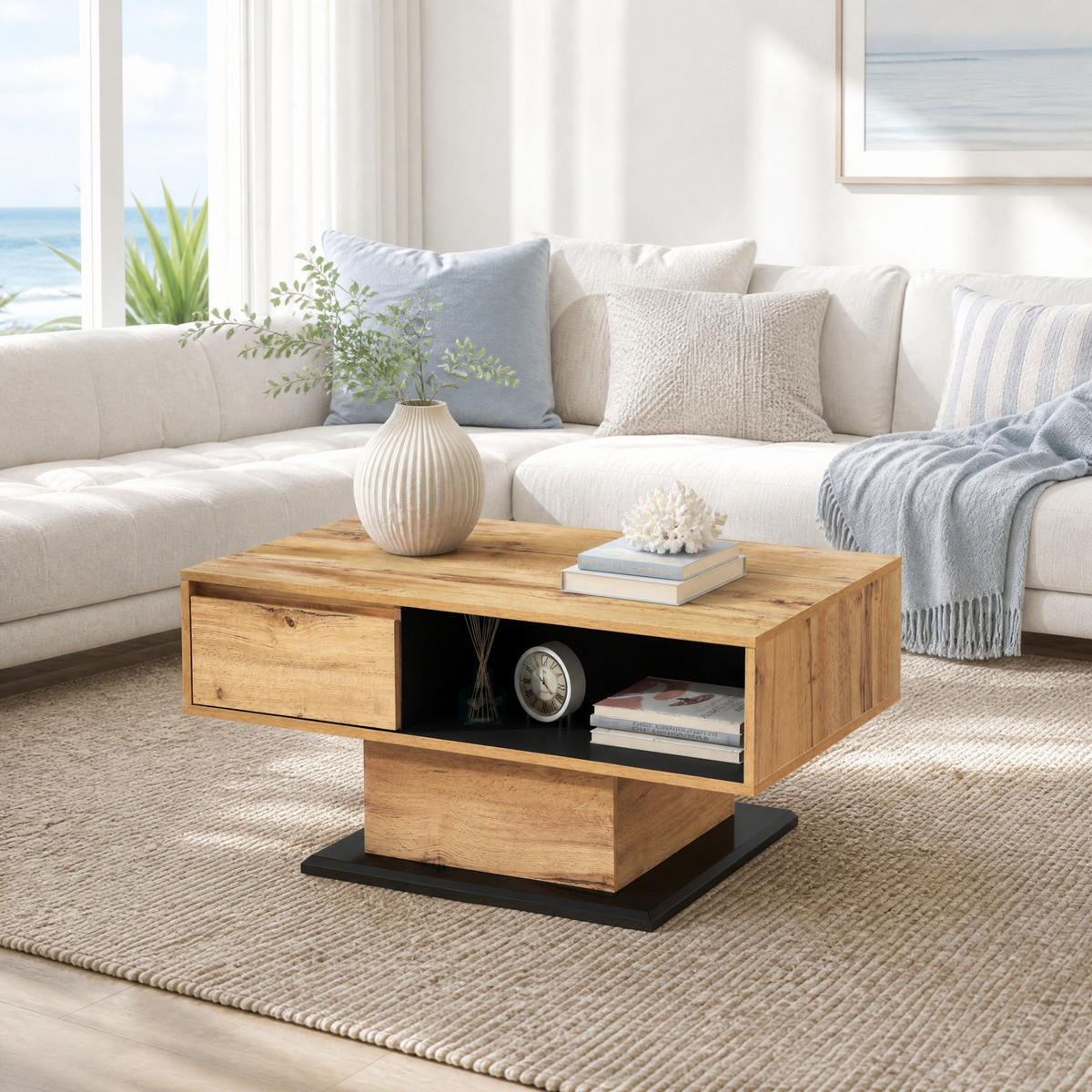 COUCHTISCH 100/47/60 cm in Natur aus Spanplatte mit Schublade und Stauraum - Naturfarben, Holzwerkstoff (100/60/47cm) - OKMYHOME