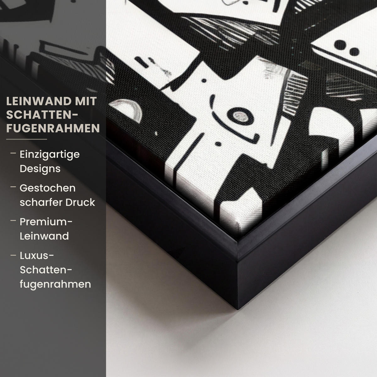 LEINWAND Bilder mit Rahmen - Formen - Buchstaben - Graffiti - Schwarz - 100x70 - Schwarz, Textil (100/70cm) - MuchoWow