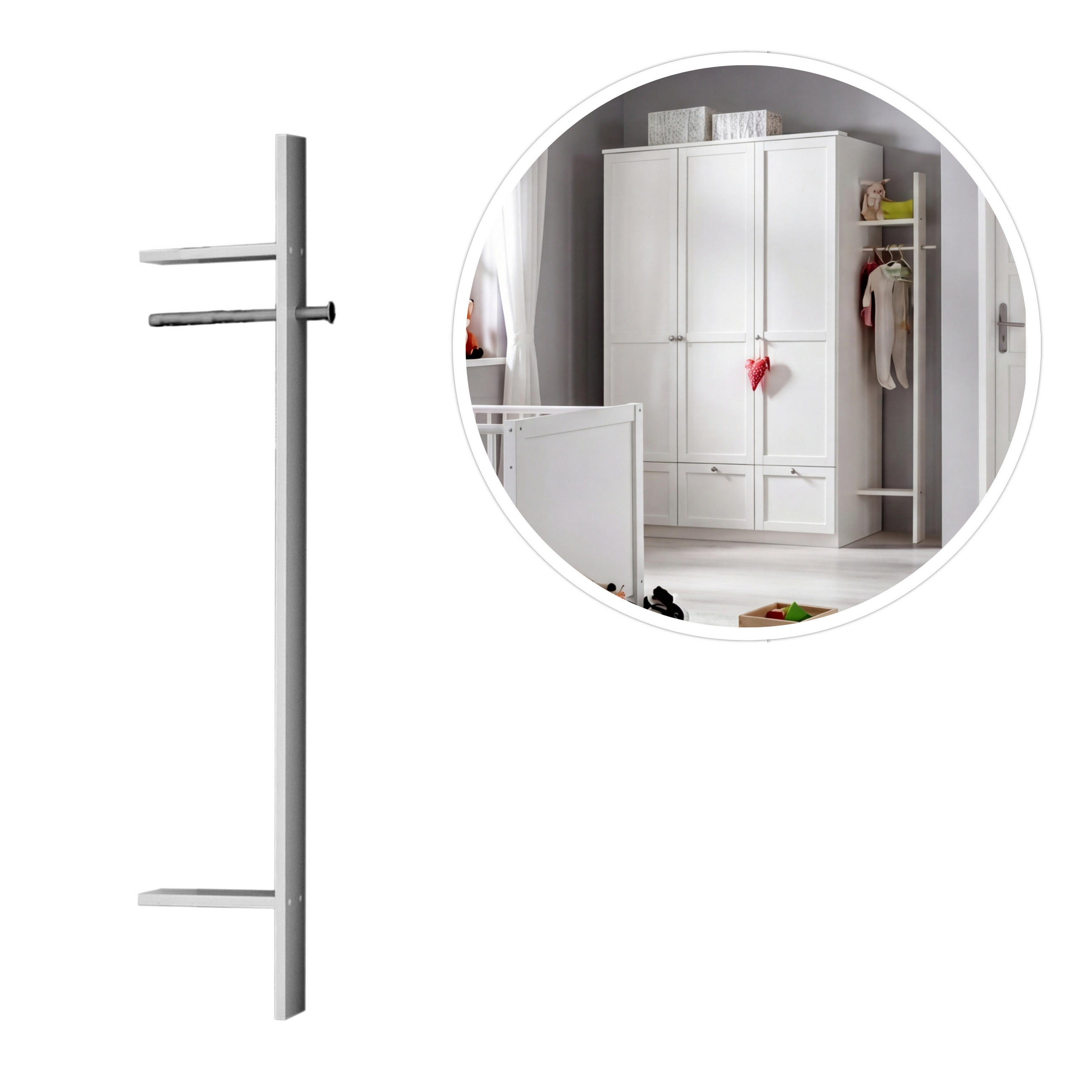 BABYZIMMER-ZUBEHÖR: Garderobe B32/H179/T12 cm, Landhausstil Weiß / 22800-06 - Weiß, Holzwerkstoff/Metall (32/179/12cm) - luma-home