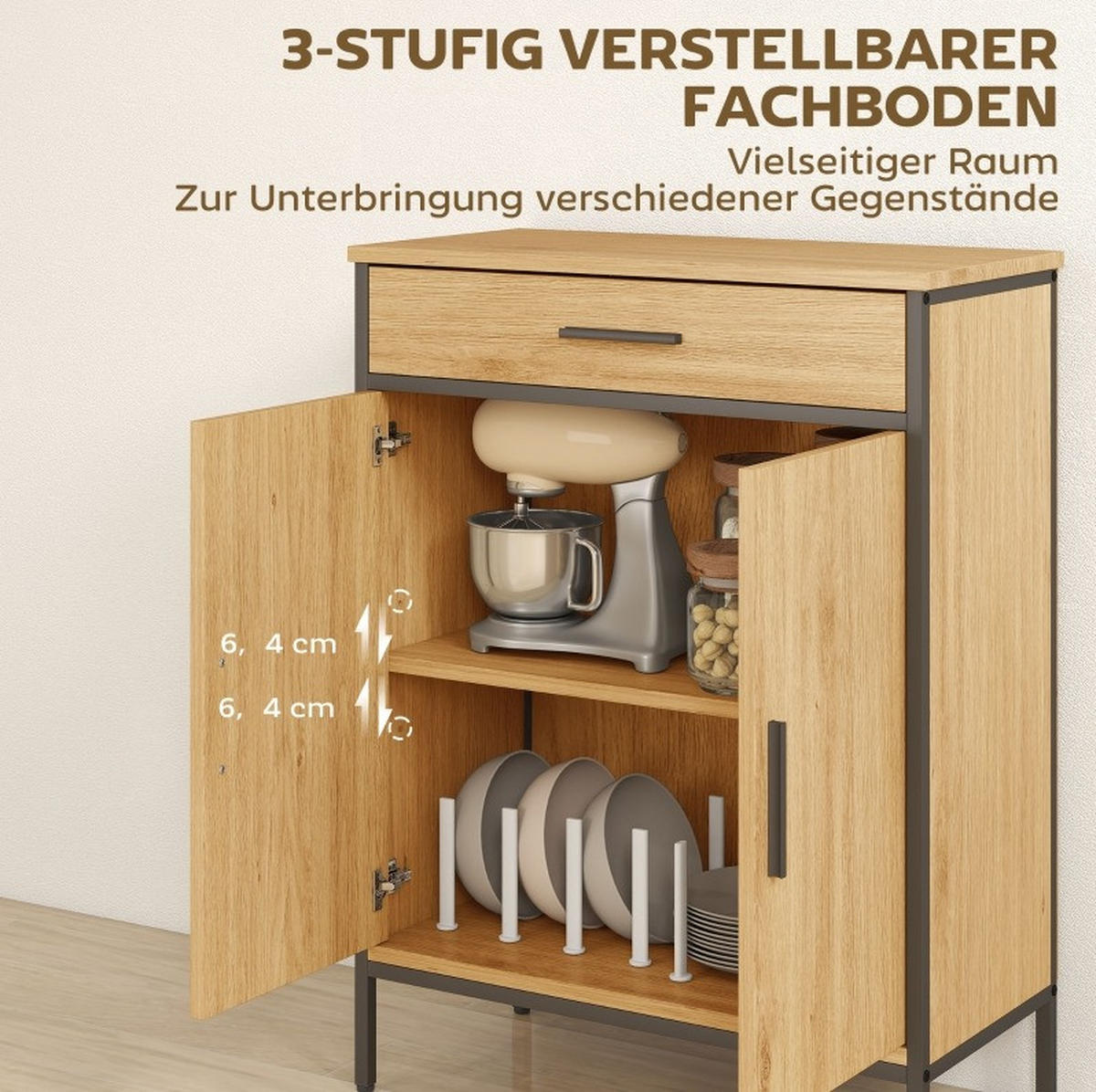 MIDISCHRANK 60/30/80 cm aus Holzwerkstoff und Stahl mit Sanftschluss-Türen Eichefarben - Eichefarben, Holzwerkstoff (30/80/60cm) - Modenvie