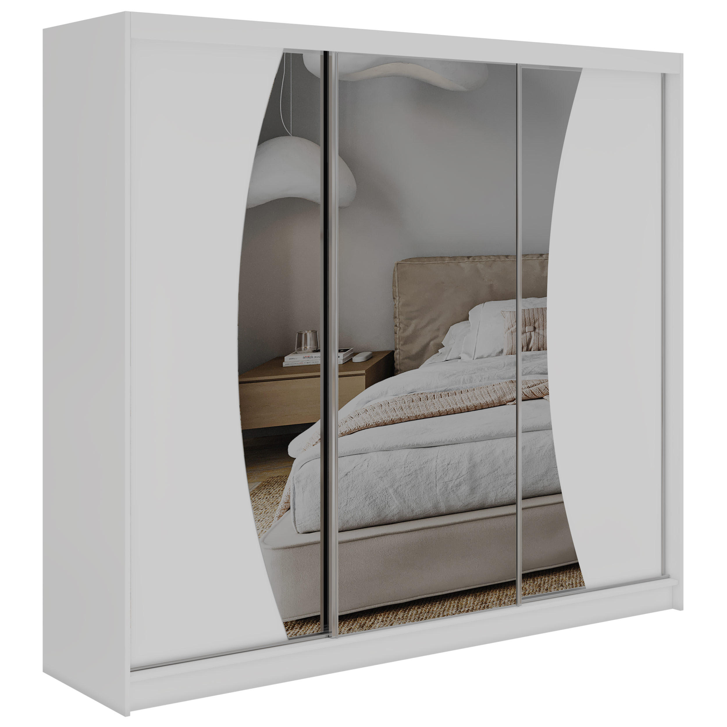SCHWEBETÜRENSCHRANK 240 - VERONA - Weiß mit Spiegel - Alufarben/Weiß, Holzwerkstoff/Metall (240/216/61cm) - MKS