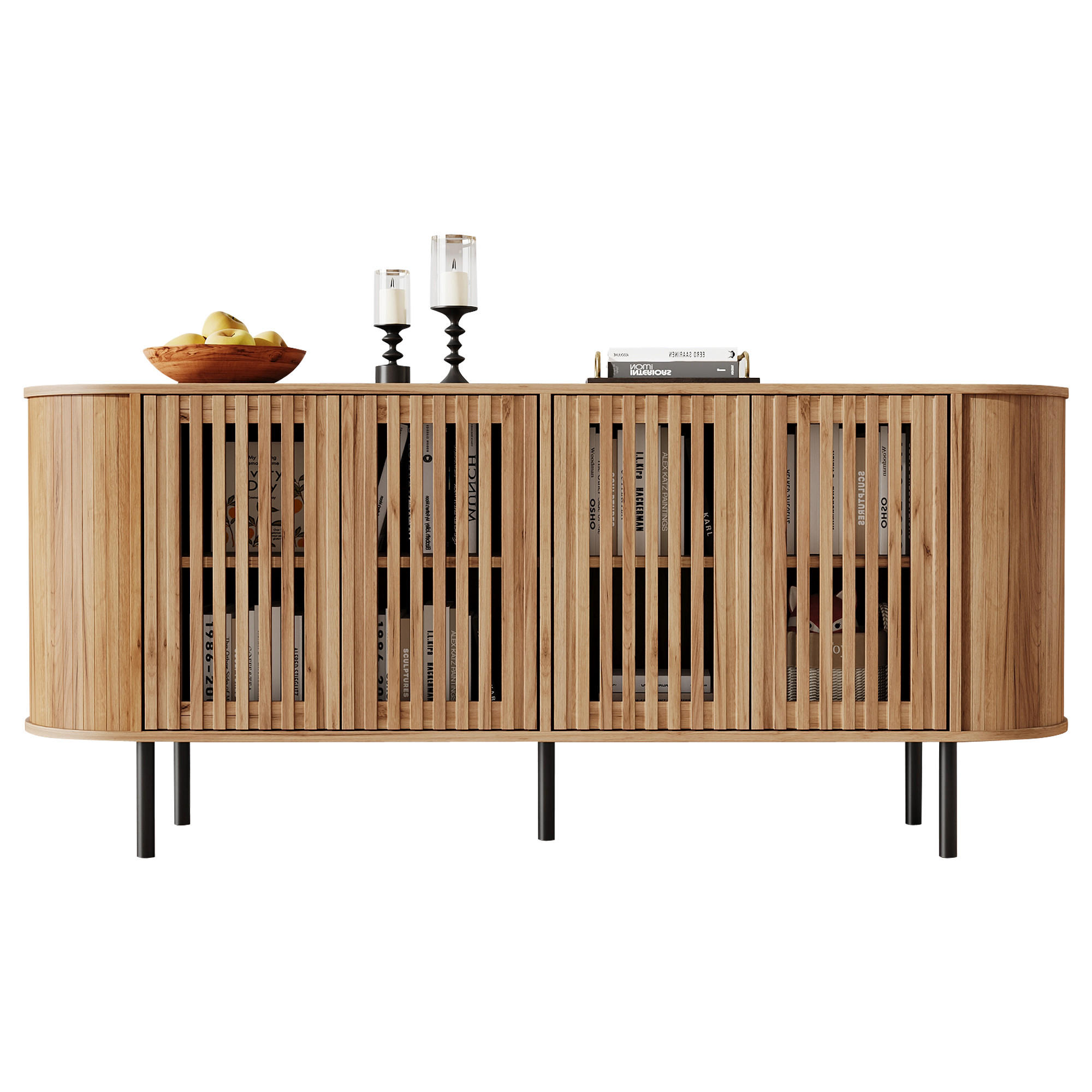 SIDEBOARD 160x40x70cm Naturholz mit 4 Schiebetüren - Naturfarben, Holzwerkstoff (160/70/40cm) - FLIEKS