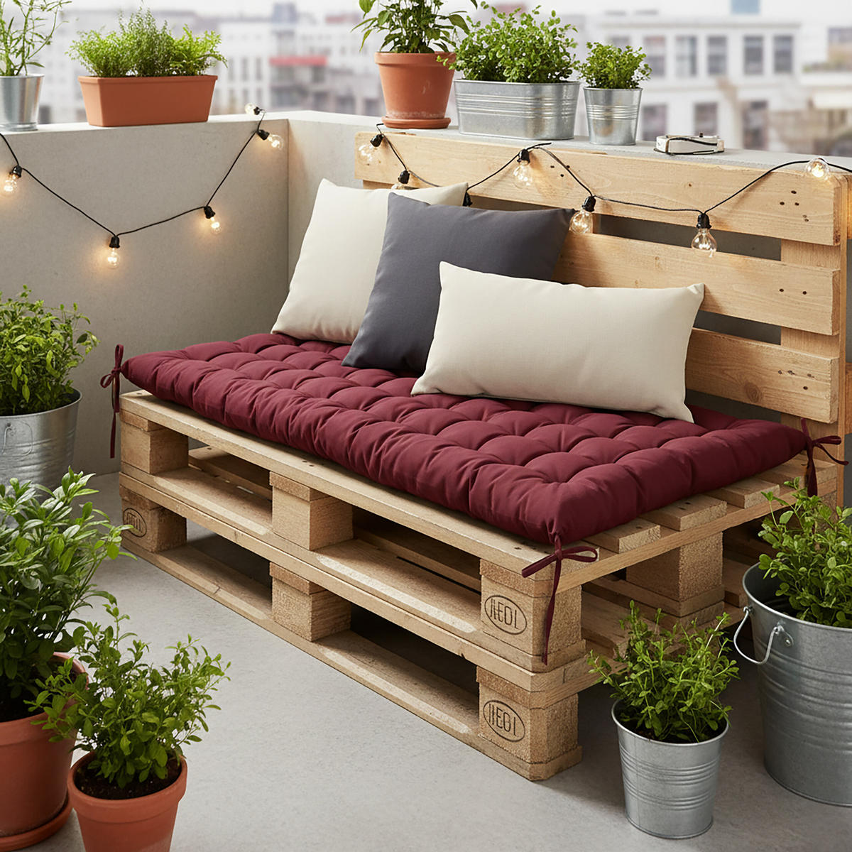 LAVIČKOVÝ sedák - tmavočervená, textil/plast (50/8/180cm) - Relaxdays