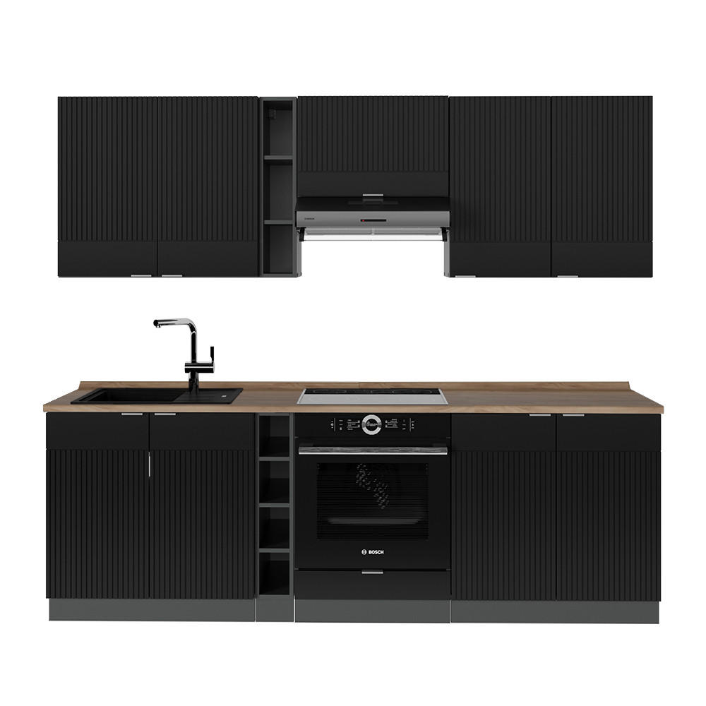 KÜCHENZEILE Fame-Line, Schwarz gestreift/Anthrazit, 235 cm, AP Eiche - Anthrazit/Schwarz, Holzwerkstoff (235/81.6/60cm) - Vicco