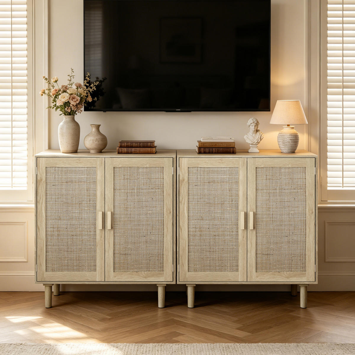 SIDEBOARD 80/40/88 cm natur aus MDF mit Rattanfronten und 2 Türen - Naturfarben, Holzwerkstoff (80/88/40cm) - OKWISH