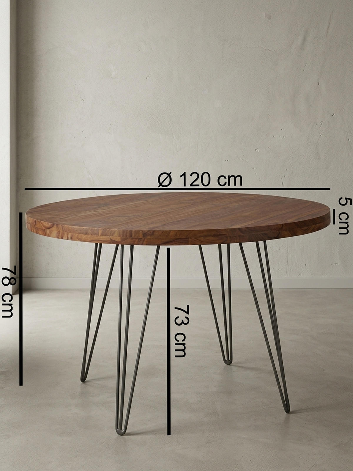ESSZIMMERTISCH – Rund Massivholz 120 cm Landhausstil - Schwarz/Braun, Holz/Metall (73/120/78cm) - KADIMA DESIGN