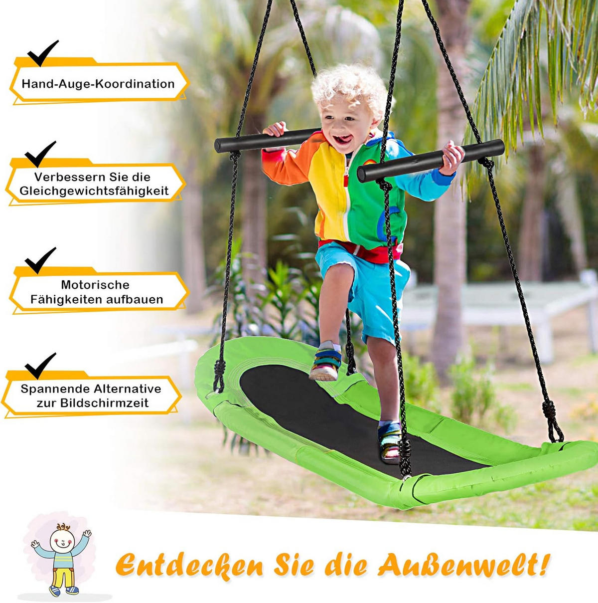 NESTSCHAUKEL Grün - Grün, Metall (123/160/45cm) - COSTWAY