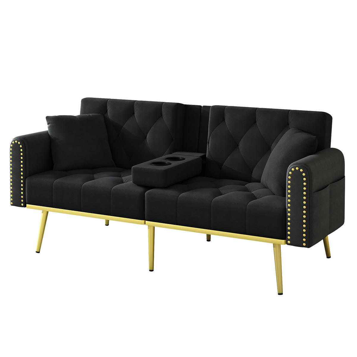 SCHLAFSOFA mit Liegefunktion 175 x 80 cm Samt Schwarz - Schwarz, Kunststoff (175/73.5/80cm) - Meubliv