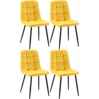 STUHL 4er Set Samt Gelb - Gelb/Schwarz, Textil/Metall (45/84/55cm) - CLP