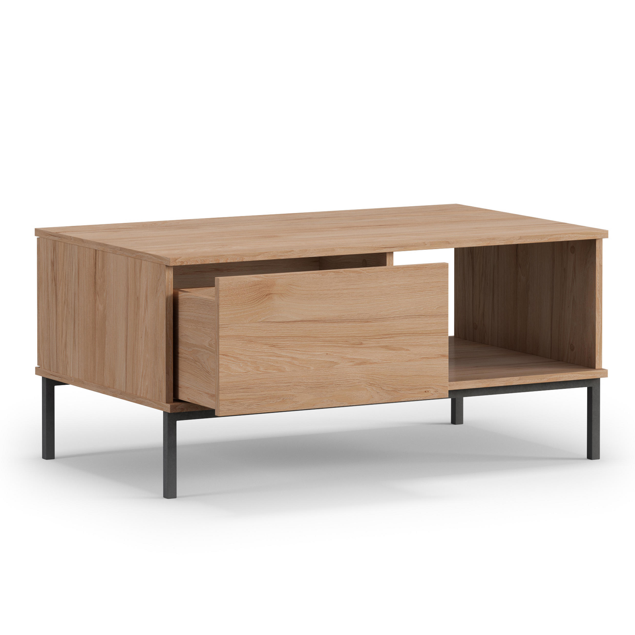 COUCHTISCH Queba 1S Hellbraun 100/47/60 cm – Sofatisch hellbraun Holzoptik - Hellbraun/Schwarz, Holzwerkstoff (60/100/47cm) - AX Living