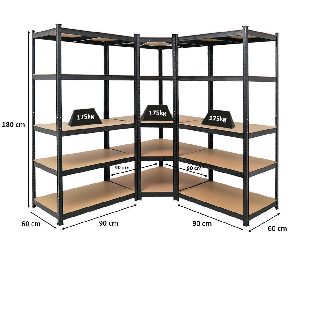 ECKREGAL Ragnar 2er-Set mit Schwerlastregal Taurus 180x180x60 cm Fachlast 175 kg Schwarz - Schwarz, Metall (90/180/60cm) - PROREGAL