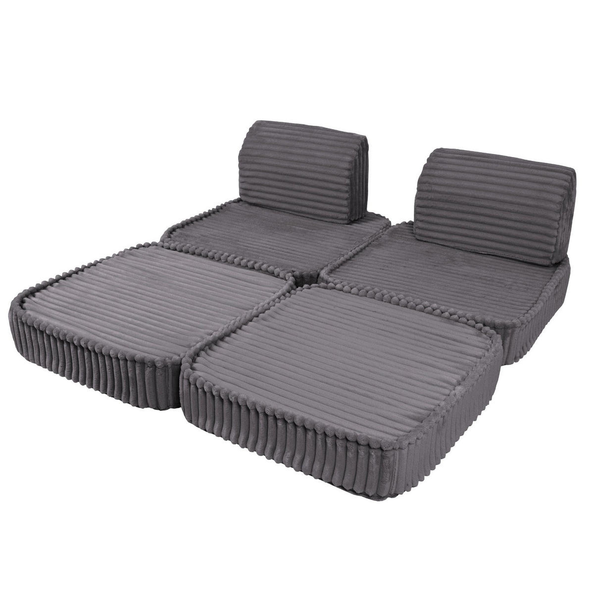 KINDERSOFA Pocket Basic modular 4-tlg. aus Plüschcord in Taubengrau - Graphitfarben, Textil (120/25/60cm) - MeowBaby
