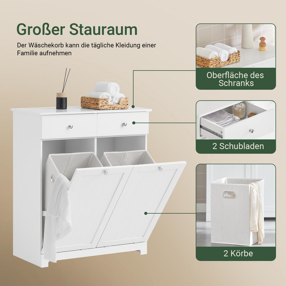 WÄSCHESCHRANK Weiß - Weiß, Holzwerkstoff (78/90/38cm) - SoBuy