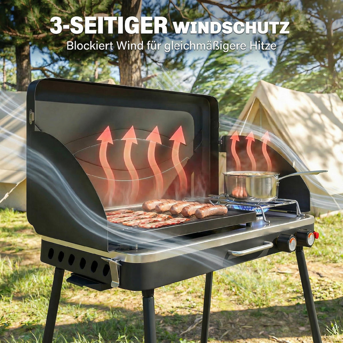 TISCHGASGRILL Gussaluminium Metall Schwarz - Schwarz, Metall (47/88/61cm) - Outsunny