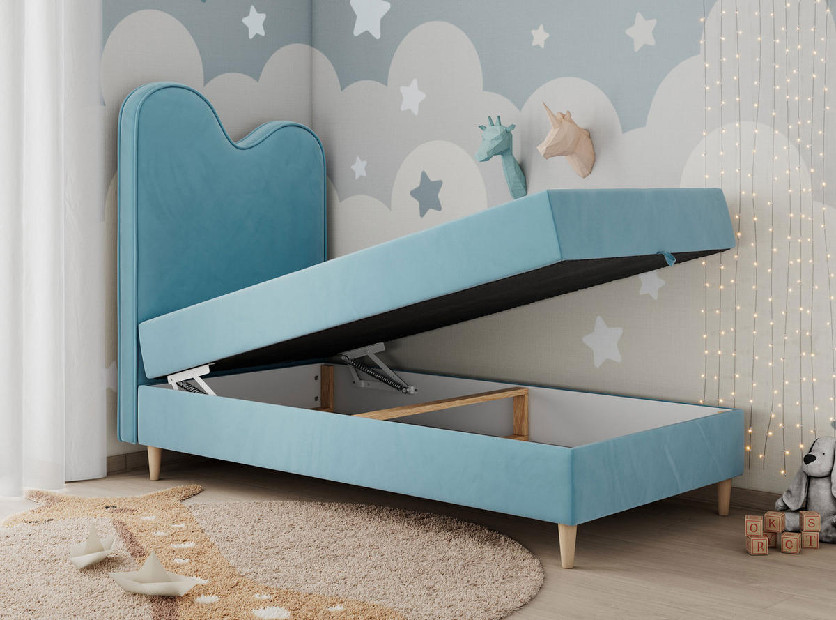 BOXBETT FLOW 90/180 Blau Velvet - H3 - Blau, Holz/Textil (90/180cm) - MKS